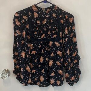 Angie Black Floral Ruffle Long Sleeve Top